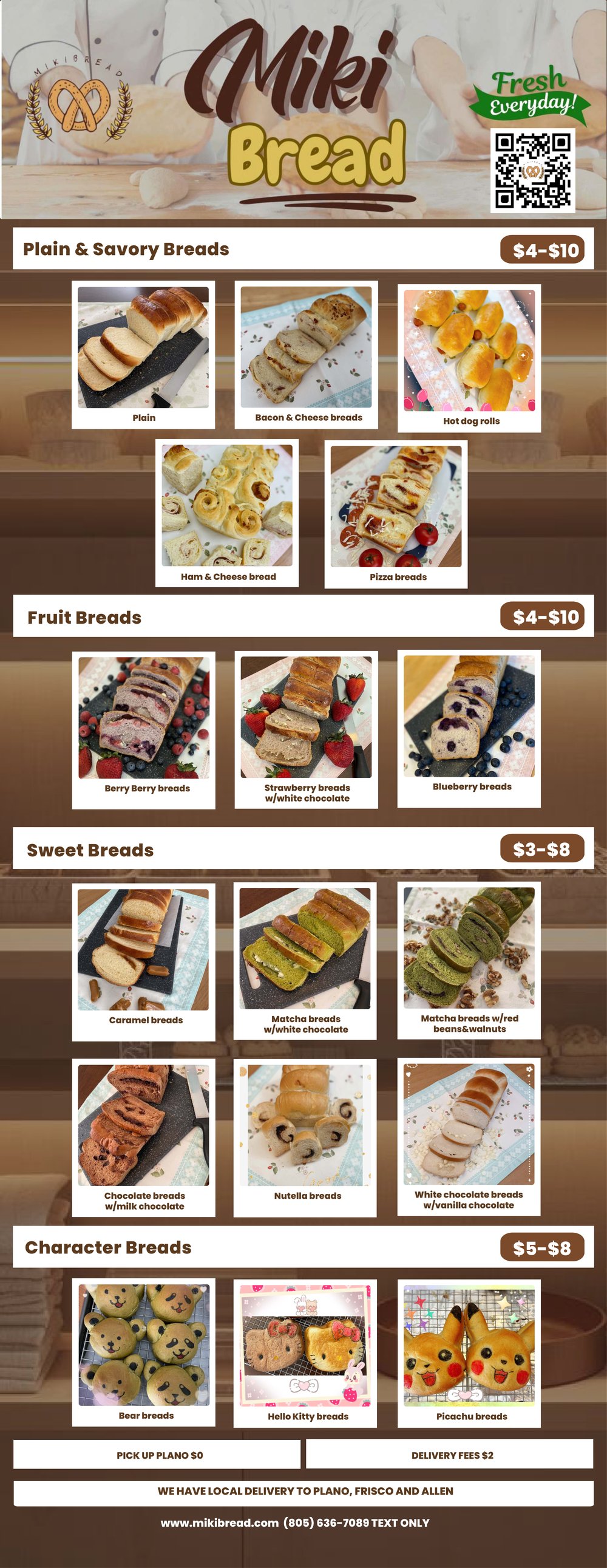 Miki Bread Flyer — product list with prices